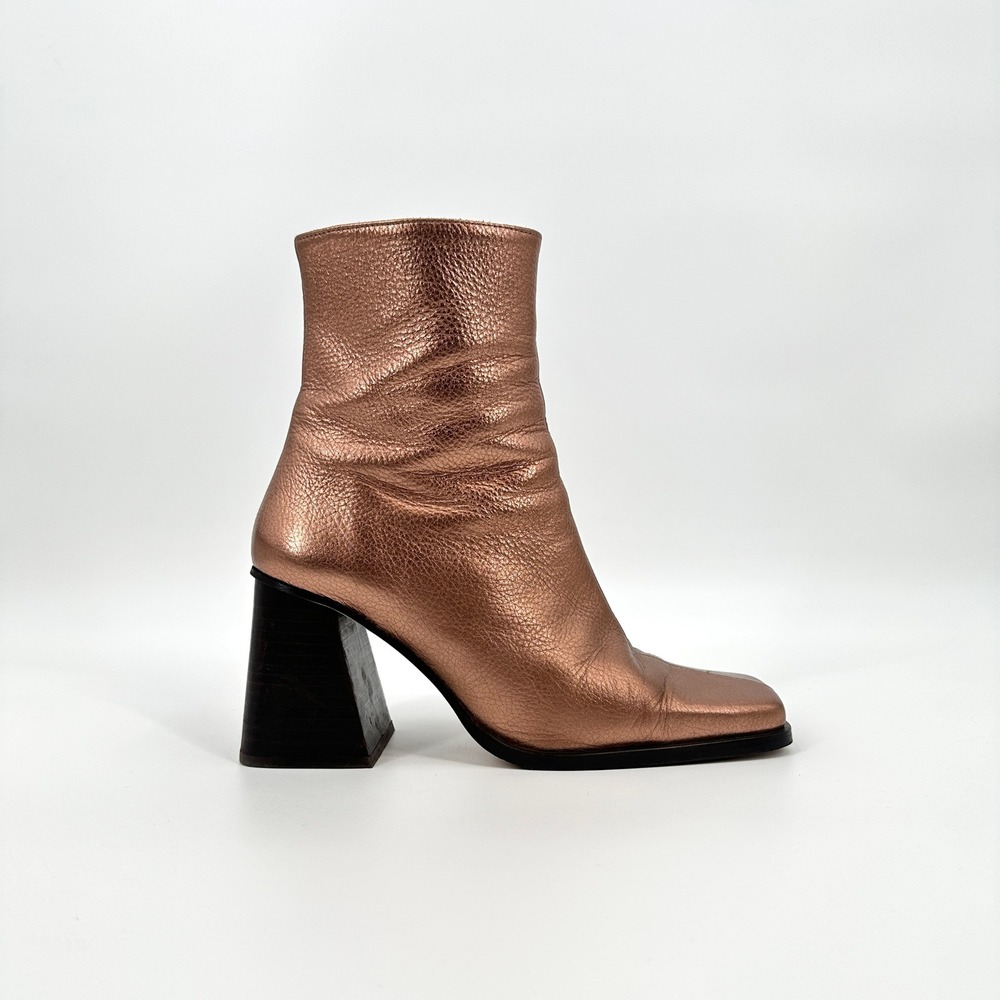 Alohas South Shimmer Pink Quartz Metallic Leather Block Heel Boots Womens 38